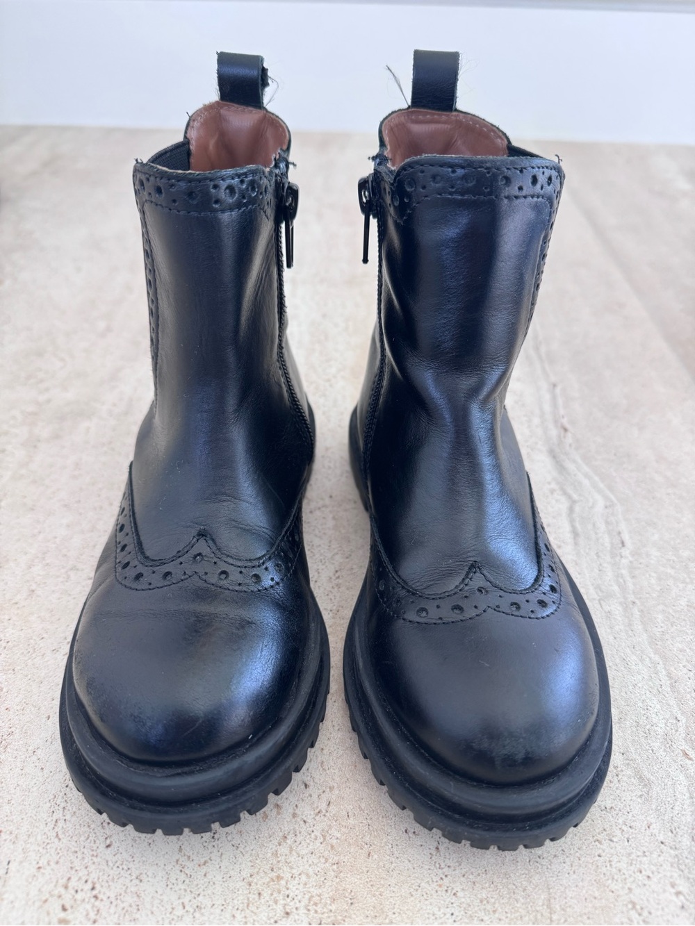 Zara Black Leather Kids Brogue Chelsea Boots